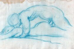 1910s ambiguous_penetration aroldo_bonzagni ass fine_art monochrome prone_bone public_domain sex side_view sketch traditional_media_(artwork) vintage