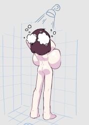 1girls ass breast_press from_behind huge_breasts nekuzx nude plum_(umaiplum) shoulder_length_hair shower slim