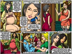 bbn_3 bra clothing comic dress english_text illustrated-interracial multiple_girls panties pregnant text