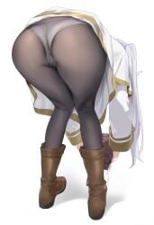 1girls ass ass_focus bent_over boots cameltoe elf female frieren from_behind full_body panties panties_under_pantyhose pantyhose pointy_ears solo sousou_no_frieren thighs twintails underwear upskirt white_hair white_panties yd_(orange_maru)