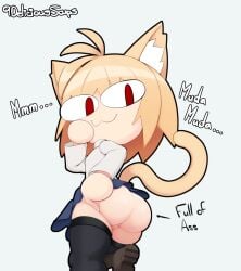 1girls 2d :3 animal_ears animal_humanoid animal_tail ass ass_focus back_view bbl big_ass big_butt black_clothing black_legwear black_thigh_highs blonde_hair bottomless cat_ears cat_humanoid cat_tail catgirl clothed clothing delicioussoup exposed_ass eye_contact fat_ass felid felid_humanoid feline feline_humanoid female female_only genitals hi_res huge_ass humanoid inner_ear_fluff legwear looking_at_viewer looking_back looking_back_at_viewer mammal mammal_humanoid melty_blood mob_face neco-arc no_panties presenting presenting_hindquarters pupils pussy rear_view red_eyes shirt short_hair shortstack showing_ass simple_background skirt skirt_lift skirt_up slit_pupils smile solo solo_female solo_focus standing stockings sweater tail tan_body tan_skin text thick_thighs thigh_highs thighhighs thighs topwear tsukihime tuft type-moon white_background white_clothing white_shirt white_topwear wide_hips