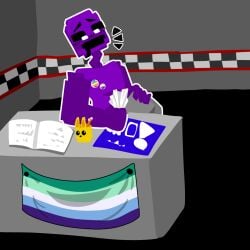 8-bit black_eyes blowjob five_nights_at_freddy's gray_body hat henry_emily male male_only purple_body purple_guy_(fnaf) under_the_desk under_the_table white_eyes william_afton willry