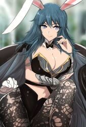 1girls blue_eyes bunny_outfit byleth_(fire_emblem) byleth_(fire_emblem)_(female) cleavage fire_emblem fire_emblem_heroes fire_emblem_warriors leggings medium_breasts nintendo omiza_somi solo teal_hair