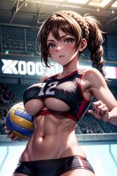 1girls ai_generated ass big_ass big_breasts big_breasts big_butt breasts clothing eyelashes female fit_female fitness girl looking_at_viewer on_back only_female original sexy.ai smile solo solo_female solo_focus sports_bra sports_shorts sports_uniform standing viewed_from_below volleyball volleyball_uniform