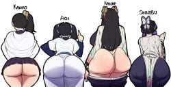 4girls ass ass_comparison ass_focus ass_size_chart big_ass blackwhiplash bubble_butt bwl cellulite chart demon_slayer doughy_ass dumptruck_ass dumptruck_butt female female_only huge_ass huge_butt kanzaki_aoi_(kimetsu_no_yaiba) kimetsu_no_yaiba kochou_kanae kochou_shinobu large_ass text thick_thighs tsuyuri_kanao voluptuous wide_hips