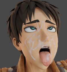 1boy ahe_gao attack_on_titan blue_eyes brown_hair cum cum_on_face eren_jaeger gay human male male_only mrgtsfloop no_visible_genitalia shingeki_no_kyojin solo tongue tongue_out twink yaoi