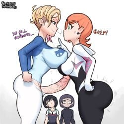 1futa 3girls ass ass_size_difference ass_vs_breasts balls ben_10 big_ass big_breasts blonde_hair bottom_heavy breast_size_difference breasts clothed clothing clothing_swap cosplay crossover dc docking el_rincon_de_amber erection female fully_clothed futanari gwen_stacy gwen_tennyson huge_cock human light-skinned_female light-skinned_futanari light_skin marvel mostly_clothed orange_hair outfit_swap peni_parker penis penis_awe raven_(dc) short_hair spider-gwen_(cosplay) spider-man:_into_the_spider-verse spider-man_(series) standing sudden_plot_development surprised teen_titans text thick_thighs top_heavy uncensored wide_hips