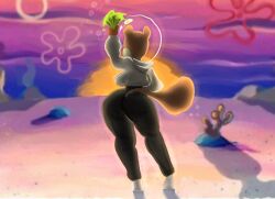 1girls aftermath anthro ass big_ass bottom_heavy breasts clothing female female_focus jacket money pants rear_view sandy_cheeks shoes spongebob_squarepants squirrel sunset syrupglazed thick_thighs wide_hips