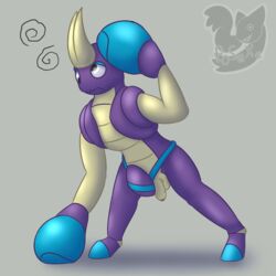 1boy anthro anthrofied arthropod balls blue_skin boxing_gloves clothing confusion crab crabrawler crustacean flaccid foreskin generation_7_pokemon half-closed_eyes horn humanoid_penis male male_only marine nintendo nude partially_retracted_foreskin penis pokemon pokemon_(species) pokemon_sm posexe purple_skin simple_background solo spread_legs spreading standing testicles text uncut underwear video_games wardrobe_malfunction watermark white_background white_skin