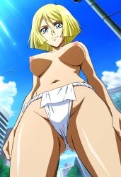 1990s_(style) 1girls ai_generated blonde_hair blue_eyes cg cg_art cg_set city cityscape dark-skinned_female exhibitionism female female_focus female_only fundoshi fundoshi_only gundam image_set lila_lyon loin_cloth loincloth looking_at_viewer looking_down mobile_suit_gundam nai_diffusion nipples outdoors partially_clothed pink_nipples public public_nudity sayla_mass small_breasts solo stable_diffusion