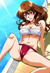 1990s_(style) ai_generated blush brown_hair cg cg_art cg_set covered_pussy dark_hair earrings fundoshi image_set legs_spread light_skin light_skinned_female lila_lyon lipstick loincloth long_hair looking_at_viewer lupin_iii mature_female mine_fujiko nai_diffusion nailpolish older_female outdoors red_lipstick red_nails red_underwear slim_waist small_breasts small_earrings spread_legs spread_thighs stable_diffusion summer sunlight sweat sweating swimming_pool thighs thighs_spread water