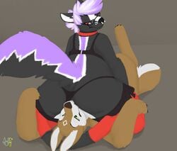 anthro canine clothing cuddlebutt dingo facesitting female invalid_tag male mammal panties sitting skunk underwear wide_hips