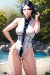 1girls ai_generated beach big_breasts black_hair bleach bleach:_the_thousand-year_blood_war blue_eyes braid braided_ponytail breasts cleavage female female_only front_braid front_ponytail huge_breasts light-skinned_female light_skin long_hair mature mature_female mature_woman milf nai_diffusion one-piece_swimsuit outdoors paipan pale-skinned_female pale_skin ponytail seaside seducing seduction seductive seductive_eyes seductive_look seductive_smile sinner_ai solo solo_focus stable_diffusion swimsuit thick_thighs thighs tied_hair unohana_retsu very_long_hair voluptuous voluptuous_female