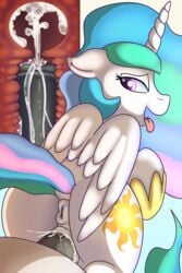 2017 alicorn anus atmosseven bedroom_eyes cum cum_in_pussy cum_inside cutie_mark duo equine erection feathered_wings feathers female feral friendship_is_magic hair half-closed_eyes hi_res horn internal looking_at_viewer looking_back male mammal multicolored_hair my_little_pony penetration penis princess_celestia_(mlp) purple_eyes pussy pussy_juice royalty seductive sex straight tongue tongue_out vaginal_penetration white_feathers wings