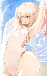 blonde_hair bob_cut bottom_heavy genek one-piece_swimsuit petite petite_body petite_female slim_waist swimsuit teenager thick thick_ass thick_thighs wide_hips