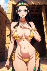 ai_generated bikini bikini_top_only black_hair egyptian female female_only gold_bikini koikoi long_hair mature_female medium_breasts nico_robin one_piece panties post-timeskip solo solo_focus yellow_bikini yellow_panties