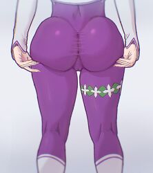 ass ass_focus ass_grab big_ass bubble_ass bubble_butt butt_focus cleft_of_venus fday fortuna_(re:zero) holding_ass huge_ass re:zero_kara_hajimeru_isekai_seikatsu simple_background thick_thighs tight_clothing tight_fit tights yoga_pants