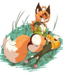 2girls ass ass_focus breasts fat_ass female fox furry furry_tail jasminthemanticore kitsune lisa_(jasminthemanticore) plump_ass presenting_hindquarters round_ass shorts thick_thighs