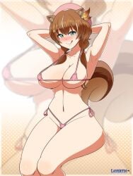 1girls :q animal_ears animal_tail ayunda_risu bikini breasts brown_hair female green_eyes hair_ornament hairclip hands_behind_head highres hips hololive hololive_indonesia hololive_indonesia_area_15 kemonomimi large_breasts layerth legs light-skinned_female light_skin long_hair navel sitting solo squirrel_ears squirrel_girl squirrel_tail tail thick_thighs thighs twintails virtual_youtuber watermark