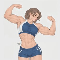 1girls abs alexcherubic biceps brown_hair clothing female female_focus female_only fit_female flexing lipstick muscles muscular muscular_female original