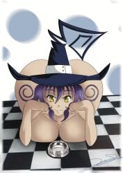 1girls all_fours ass big_ass big_breasts blair_(soul_eater) breasts completely_nude completely_nude_female female female_only food_bowl full_body hat headwear joejulz long_hair looking_at_viewer naked naked_female nude nude_female purple_hair smile solo solo_female soul_eater witch_hat