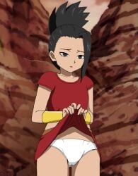 1girls black_hair dragon_ball female female_only female_saiyan kale panties skirt_lift solo universe_6/universe_7 white_panties yonkaku