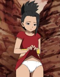 1girls black_hair dragon_ball female female_only female_saiyan kale panties skirt skirt_lift solo universe_6/universe_7 white_panties yonkaku