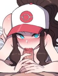 1boy 1girls ai_generated blowjob blue_eyes breasts brown_hair fellatio female game_freak happycycling hi_res hilda_(pokemon) huge_breasts large_breasts light-skinned_female light_skin long_hair male male_pov naughty_face nintendo oral playing_skinflute pokemon pokemon_bw ponytail pov uncensored