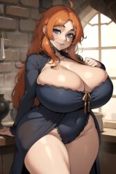 1girls ai_generated big_breasts blue_eyes daidouji_(artist) female_only long_hair red_hair solo solo_female