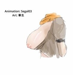 1girls animated areolae big_breasts breasts nipples no_sound pulling_down_shirt rwby segal03 tagme video yang_xiao_long