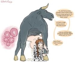 /pol/ 1girls 4chan animal_genitalia ass big_belly bovine brown_hair bulge bull christ-chan clenched_teeth clothed clothed_sex clothing cow_print creampie cum cum_in_pussy cum_inside estanofuego female female_on_feral feral from_behind funny huge_cock human_on_feral impregnation inflation interspecies long_hair male multiple_ova original ovum penetration sex simple_background size_difference speech_bubble sperm_cell spread_legs straight suspended text vaginal_penetration wide_eyed x-ray zoophilia