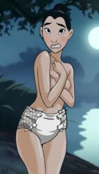 1girls breasts diaper disney disney_princess edit fa_mulan female moon mulan night nipples topless y-s