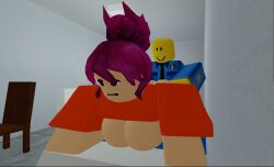 1boy 1girls 3d ass big_ass big_breasts breasts doggy_style female maledom orange_jumpsuit penis pink_hair prison prison_cell prison_guard prison_uniform prisoner roblox robloxian self_upload straight tagme vagabondxd