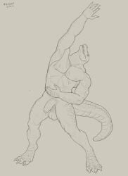 absurd_res aduran anthro balls barefoot biceps casual_nudity claws feet foreskin genitals hi_res humanoid_genitalia humanoid_hands humanoid_penis lizard male muscular muscular_anthro muscular_male nipples nude pecs penis reptile scalie simple_background solo tail