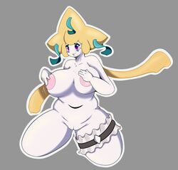 anthro big_breasts blush breasts female flare-zen huge_breasts humanoid jirachi legendary_pokemon nintendo nipples nova_(purplebird) nude pokemon pokemon_(species) purple_eyes pussy rule_63 simple_background smile solo thick_thighs video_games white_background wide_hips