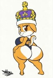 2022 2024 anthro ass ass bedroom_eyes big_ass big_breasts big_butt black_eyelashes breasts brown_eyes canid canine canis crown digital_media_(artwork) domestic_dog female female_only headgear headwear herding_dog hi_res huge_ass huge_butt hyper_ass hyper_butt looking_at_viewer looking_back looking_back_at_viewer mammal mammal_humanoid multicolored_body multicolored_fur narrowed_eyes pastoral_dog seductive seductive_look signature solo tansau welsh_corgi