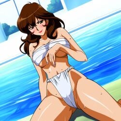 1990s_(style) ai_generated blush brown_hair cg cg_art cg_set covered_pussy dark_hair earrings fundoshi hand_on_breasts image_set legs_spread light_skin light_skinned_female lila_lyon lipstick loincloth long_hair looking_at_viewer lupin_iii mature_female mine_fujiko nai_diffusion nailpolish older_female outdoors red_lipstick red_nails slim_waist small_breasts small_earrings spread_legs spread_thighs stable_diffusion summer sunlight sweat sweating swimming_pool thighs thighs_spread water white_underwear