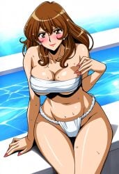 1990s_(style) ai_generated blush blushing brown_hair cg cg_art cg_set dark_hair earrings fundoshi image_set light_skin light_skinned_female lila_lyon lipstick long_hair looking_at_viewer lupin_iii mature_female mine_fujiko nai_diffusion nailpolish older_female outdoors red_lipstick red_nails slim_waist small_breasts small_earrings stable_diffusion summer sunlight sweat sweating swimming_pool water