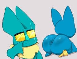 2021 adorabat all_fours ambiguous_gender anthro anus ass big_ass big_butt blue_body bunihud cartoon_network chiropteran duo eugene_(mao_mao:_heroes_of_pure_heart) eyewear female full-length_portrait fur glasses huge_ass huge_butt incest long_ears looking_back lumpy mammal mao_mao:_heroes_of_pure_heart membrane_(anatomy) membranous_wings neck_tuft pegleg pointy_nose portrait rear_view tuft wings