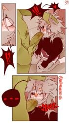 2boys argentina_(countryhumans) blowjob blush brazil_(countryhumans) comic comic_page comic_panel countryhumans couple dick gay hands_on_head kinky_naty male married_couple masochism on_the_floor page_39 precum spanish_text