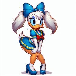 aged_down ai_generated donald_duck feminization high_heels rule_63 sailor_collar sailor_uniform twintails