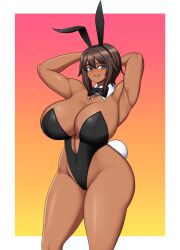 1girls armpits blue_eyes breasts breasts breasts brown_hair bunny_costume bunny_ears bunny_girl bunnysuit curvy curvy_female dark-skinned_female dark_skin huge_breasts mature mature_female mk001black original original_characters reese_(mk001black) thick thick_thighs thighs