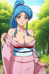 1girls ai_generated artkoikoi blue_hair botan breasts female female_only high_resolution highres large_breasts long_hair medium_breasts original_proportions pale-skinned_female pale_skin ponytail shinigami shounen_jump solo yu_yu_hakusho