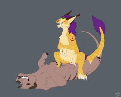 bodily_fluids caraluca claws closed_eyes cowgirl_position cum cum_from_vagina cum_in_vagina cum_inside dasyuromorph digital_media_(artwork) druid druid_(feral) duo ejaculation erection fangs felid feline female female_penetrated feral feral_on_feral feral_penetrated feral_penetrating feral_penetrating_feral from_front_position fur genital_fluids genitals hi_res magic_user male male/female male_penetrating male_penetrating_female mammal marsupial on_bottom on_top penetration penile penile_penetration penis penis_in_vagina rae_(caraluca) recently_extinct_species sabertooth_(anatomy) sex simple_background smile spread_legs spreading tail teeth thylacine toe_claws tribal_spellcaster vaginal_penetration vulva