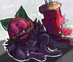 (webcomic) angry balls black_body black_fur black_hair blush citrus_(objectified) dick duo fangs fur gag gay growling hairy male male_only object objectified precum resistance rich_trueman saliva show shows spool_(objectified) teeth tied_hands two_males