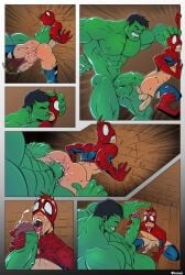 3boys anal anal_penetration anal_sex ass balls ballsack bara barazoku black_hair brown_hair comic dizdoodz gay gay_male gay_sex green_skin huge_ass hulk hulk_(series) impossible_fit kissing licking_penis male male/male male_only male_penetrating_male marvel marvel_comics masked masked_male no_dialogue oral oral_sex peter_parker pounding questionable_consent size_difference small_waist spider-man spider-man_(series) superhero v-taper venom_(marvel) wide_shoulders