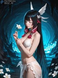 1girls absurd_res ai_generated artist_name big_breasts bigz_ai black_hair cave closed_eyes columbina_(genshin_impact) facemask female female_only flower genshin_impact hair_ornament hairclip highres hoyoverse large_breasts light-skinned_female light_skin long_hair mask mihoyo multicolored_hair solo solo_female standing teasing underground video_games