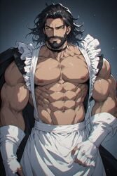 1boy 1male 1man abs aerola aerolae ai ai-created ai_generated ai_hands anime anime_nose anime_style animestyle artificial_intelligence beard bearded black_hair boy chest crossdressing crossdressing_male daddy dark-skinned_male dark_skin flat_chest fully_bearded gloves hand hands hands-maide jpg light_eyes lighting looking_sharply looking_sharply_at-viewer maid maid_apron maid_outfit maid_uniform male manly muscles muscular muscular_male narrowed_eyes nipples olive_skin original original_character original_characters otoko_no_ko shading slicked_back_hair smiling smiling_at_viewer solo solo_focus solo_male stanidng trap vein veins wearing_female_clothes yellow_eyes