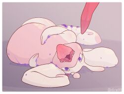 ambiguous_fluids animal_genitalia animal_penis antennae_(anatomy) anthro bodily_fluids colored dlrp99 female generation_6_pokemon genitals goodra hi_res looking_at_viewer nintendo open_mouth penis pokemon pokemon_(species) presenting_mouth saliva signature slime solo tongue tongue_out