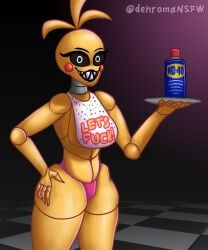 animatronic ass bib big_butt clothed clothing dehromansfw female five_nights_at_freddy's five_nights_at_freddy's_2 hi_res machine panties pink_clothing pink_panties pink_underwear red_cheeks robot scottgames sharp_teeth solo teeth text toy_chica_(fnaf) underwear wd-40 white_eyes yellow_body yellow_skin